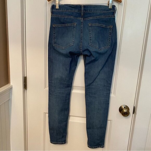 EVERLANE JEANS SLIM STRAIGHT MEDIUM BLUE WASH DENIM FADE WHISKERING SIZE 27 - Picture 5 of 9